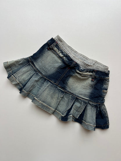 00s denim pleated grey mini skirt- size XS