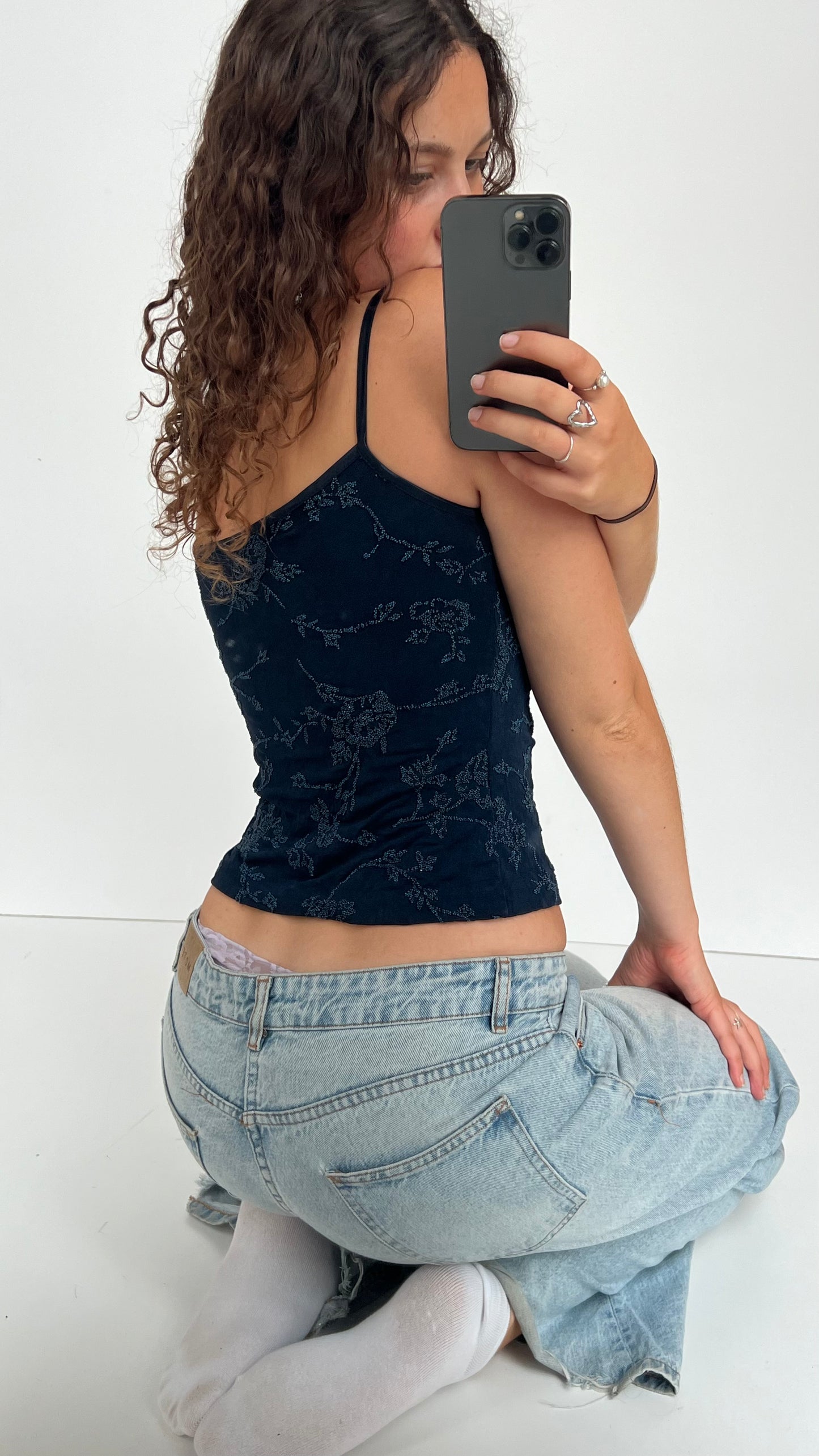 00s navy beaded cami- size M