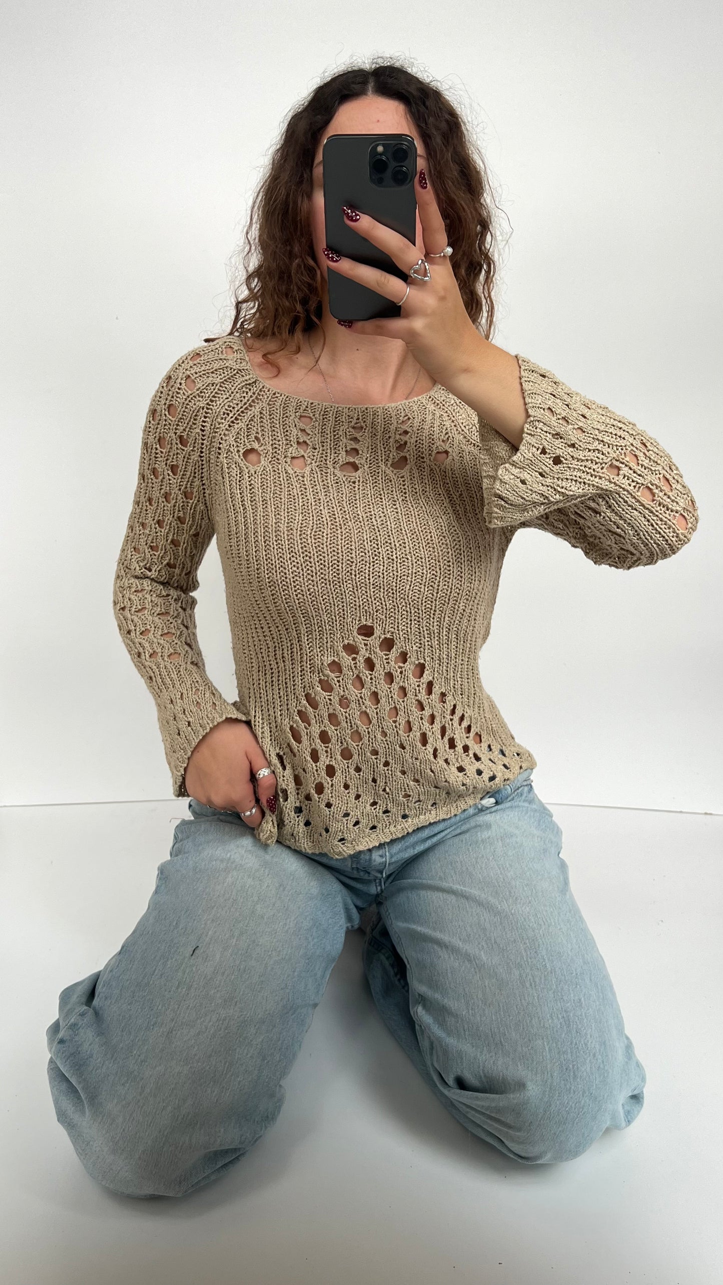 00s cream crochet jumper- size M