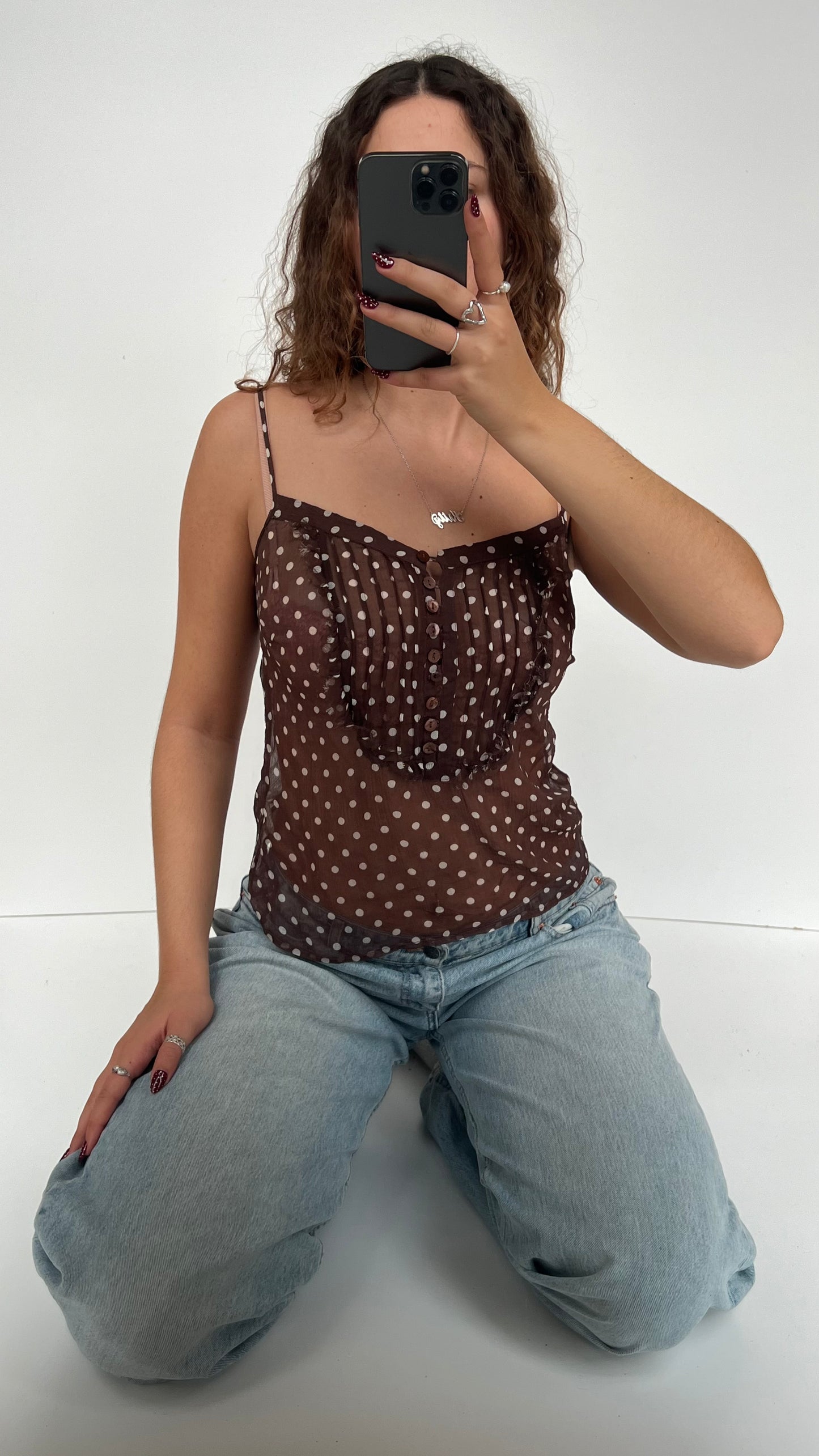 00s brown polka dot cami- size S