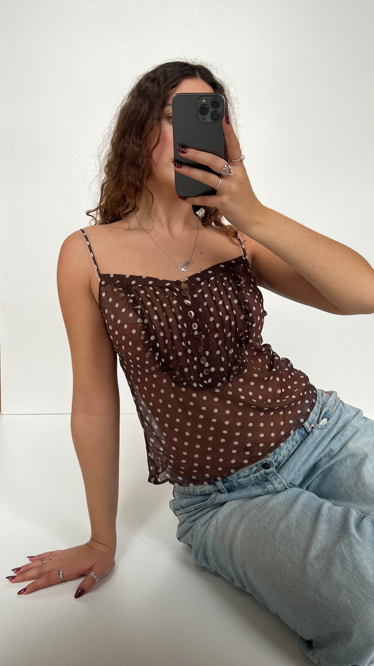 00s brown polka dot cami- size S