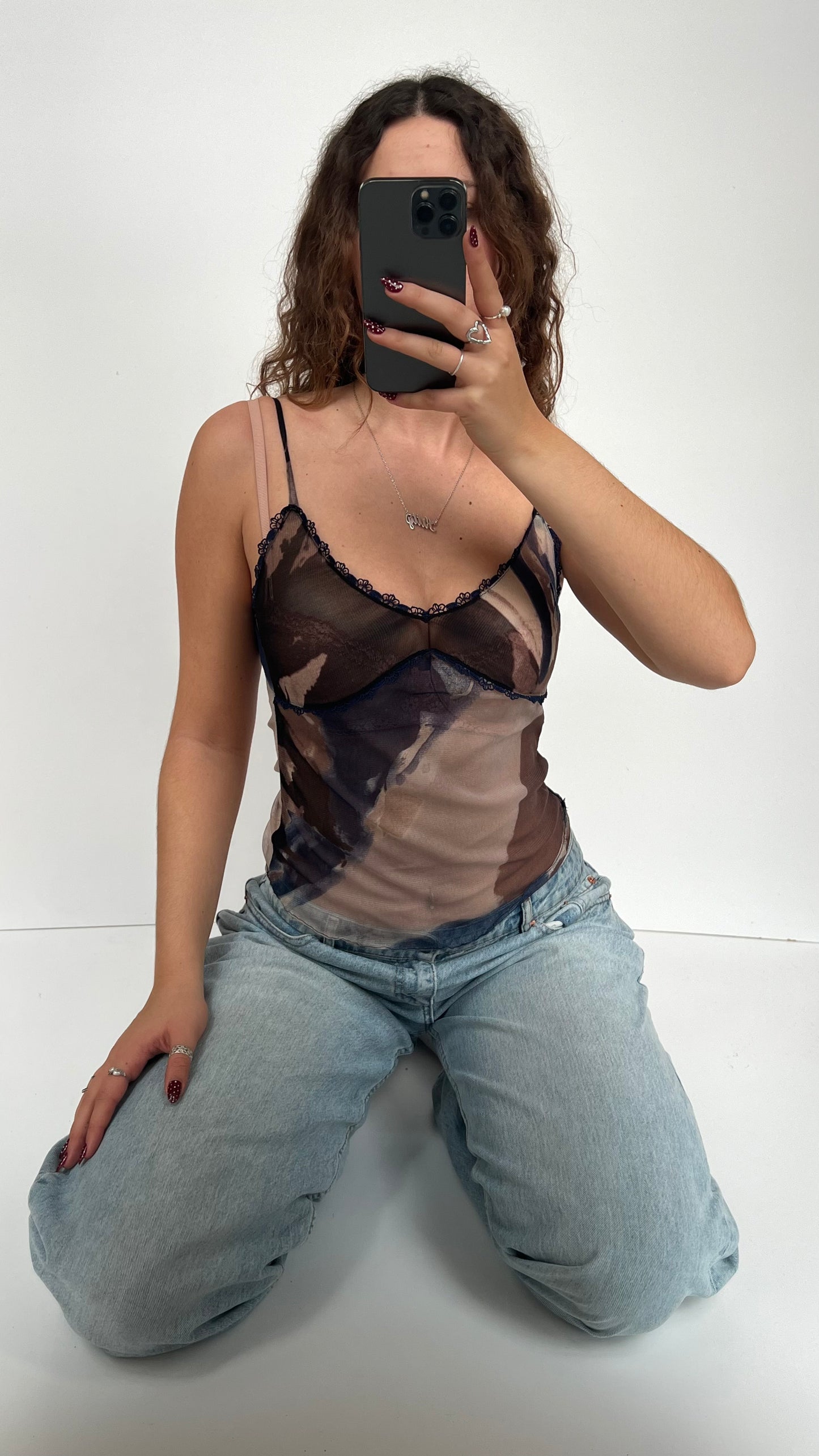 00s brown blue mesh cami- size S