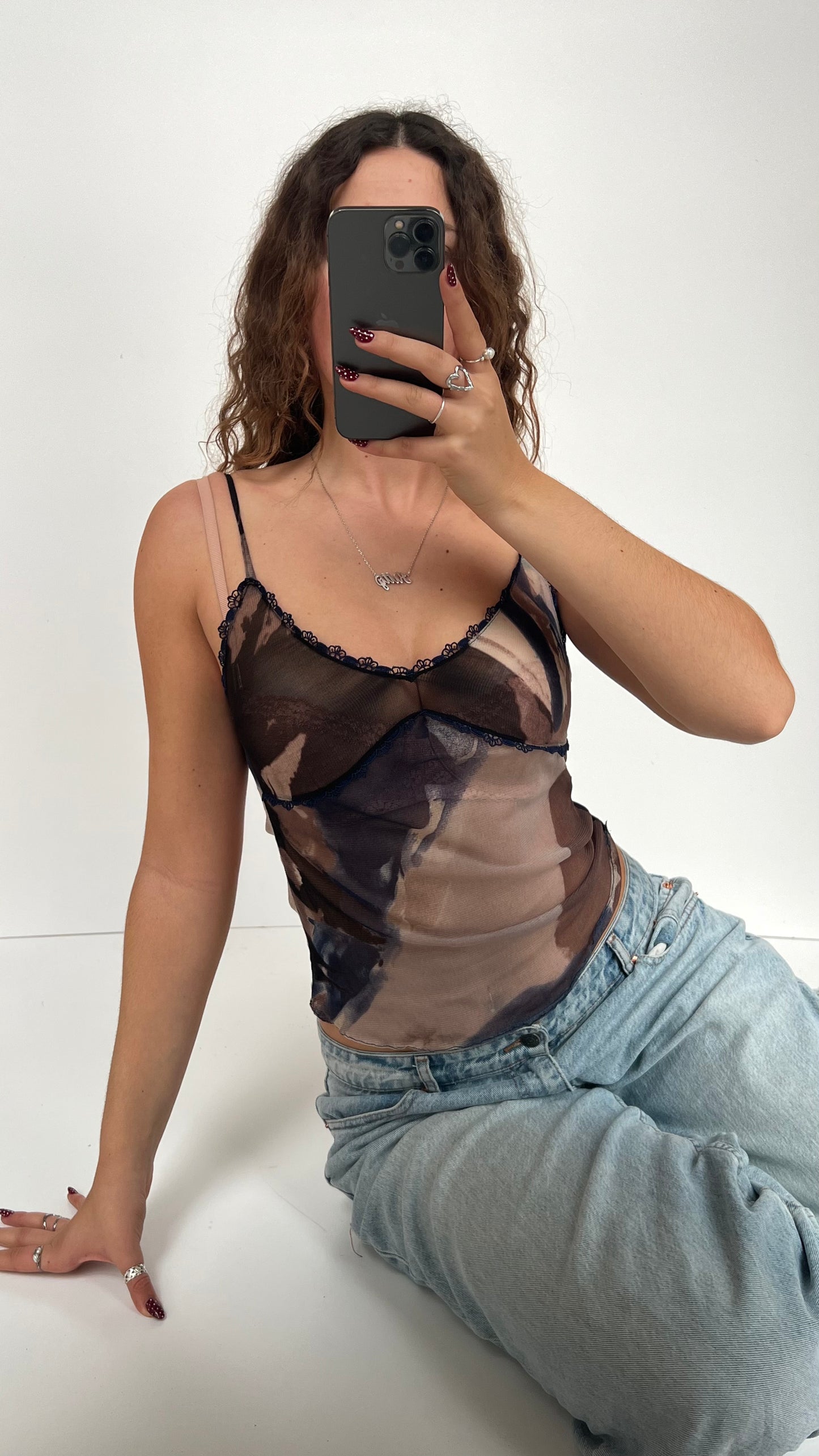 00s brown blue mesh cami- size S