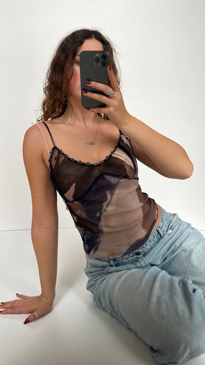 00s brown blue mesh cami- size S