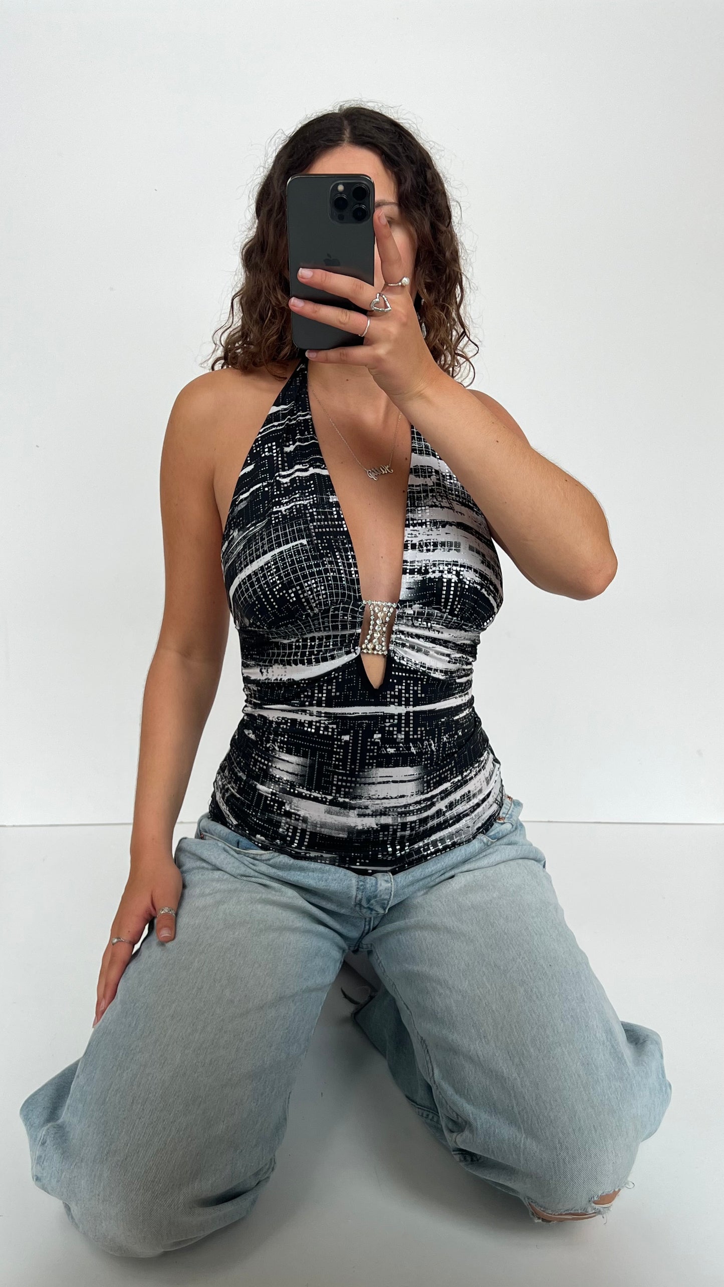 00s black diamanté cami- size M