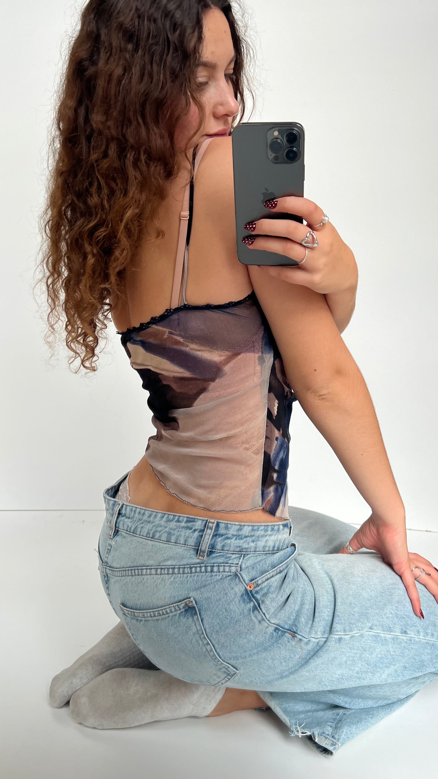 00s brown blue mesh cami- size S