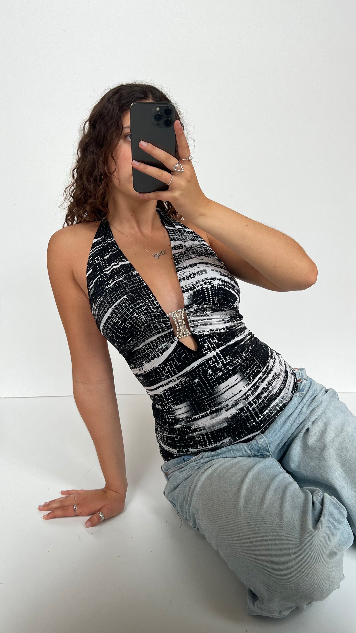 00s black diamanté cami- size M