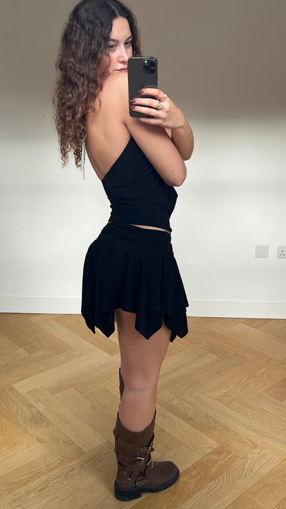 00s black asymmetric mini skirt- size S