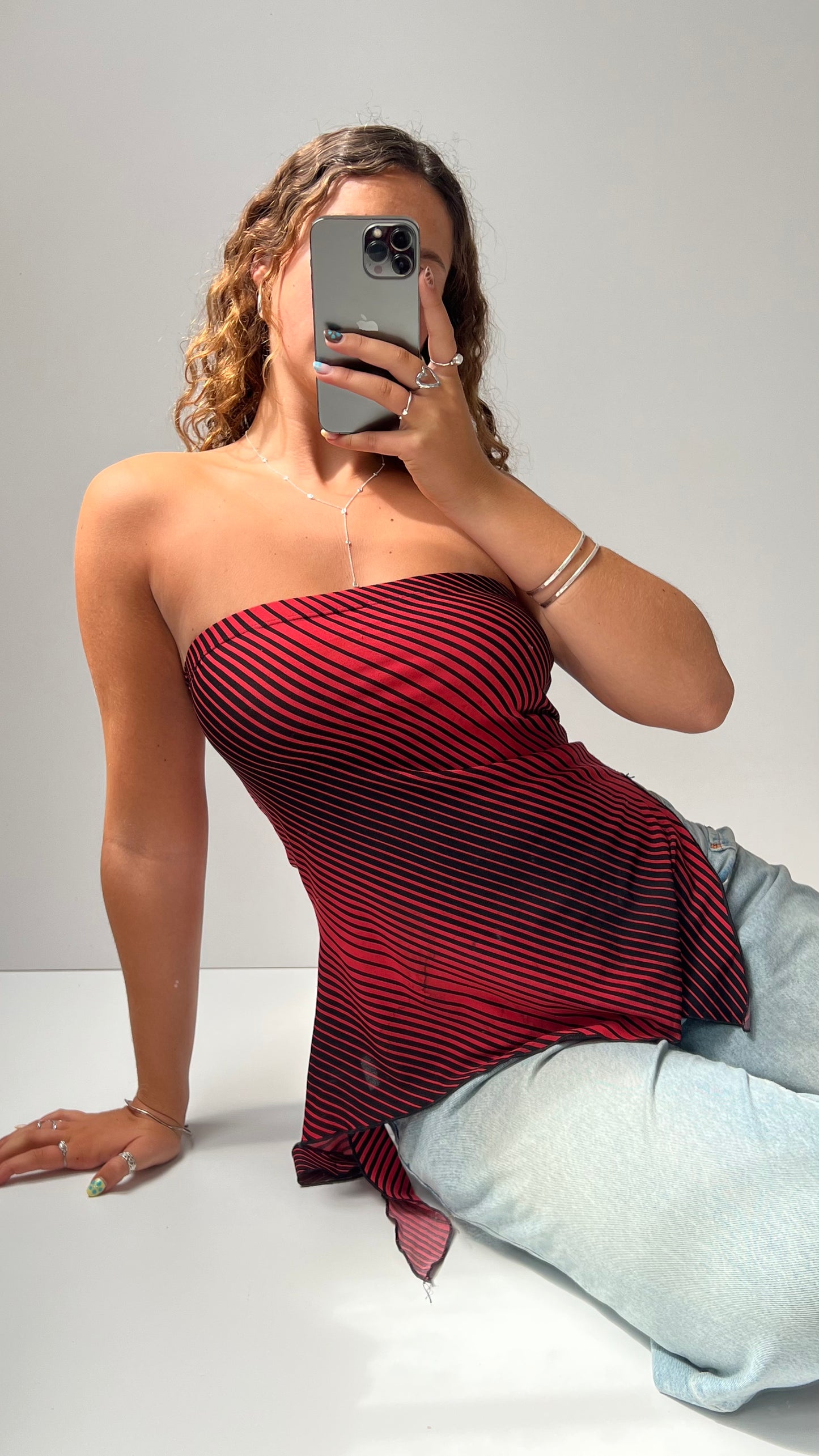 00s red pinstripe asymmetric cami- size M
