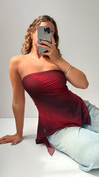 00s red pinstripe asymmetric cami- size M