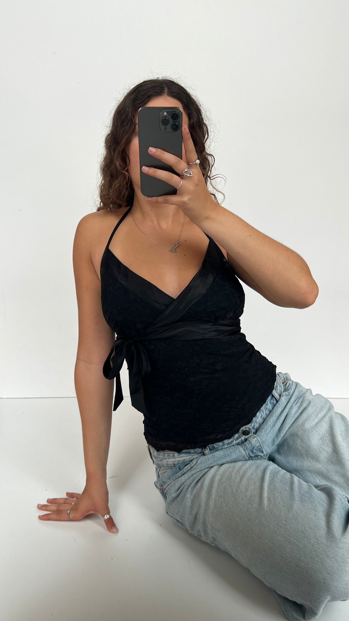 00s black lace cami- size L