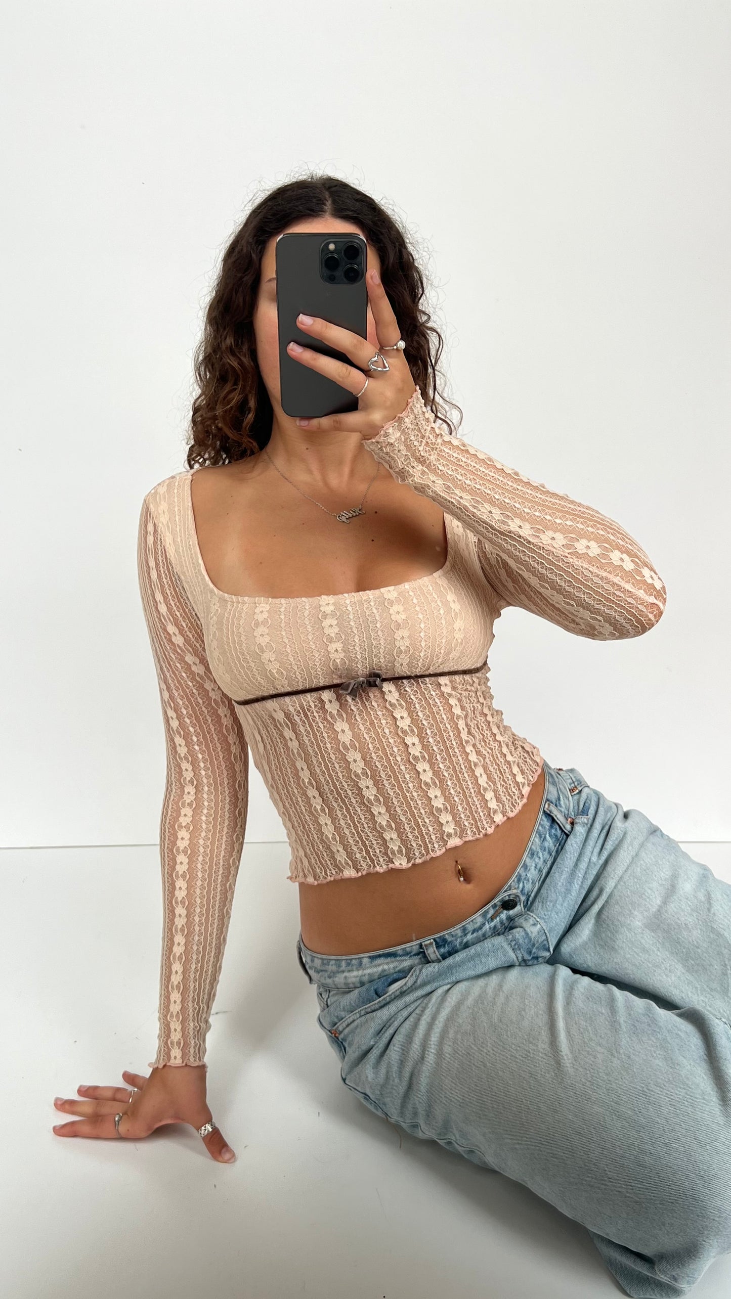 00s pink lace top- size S