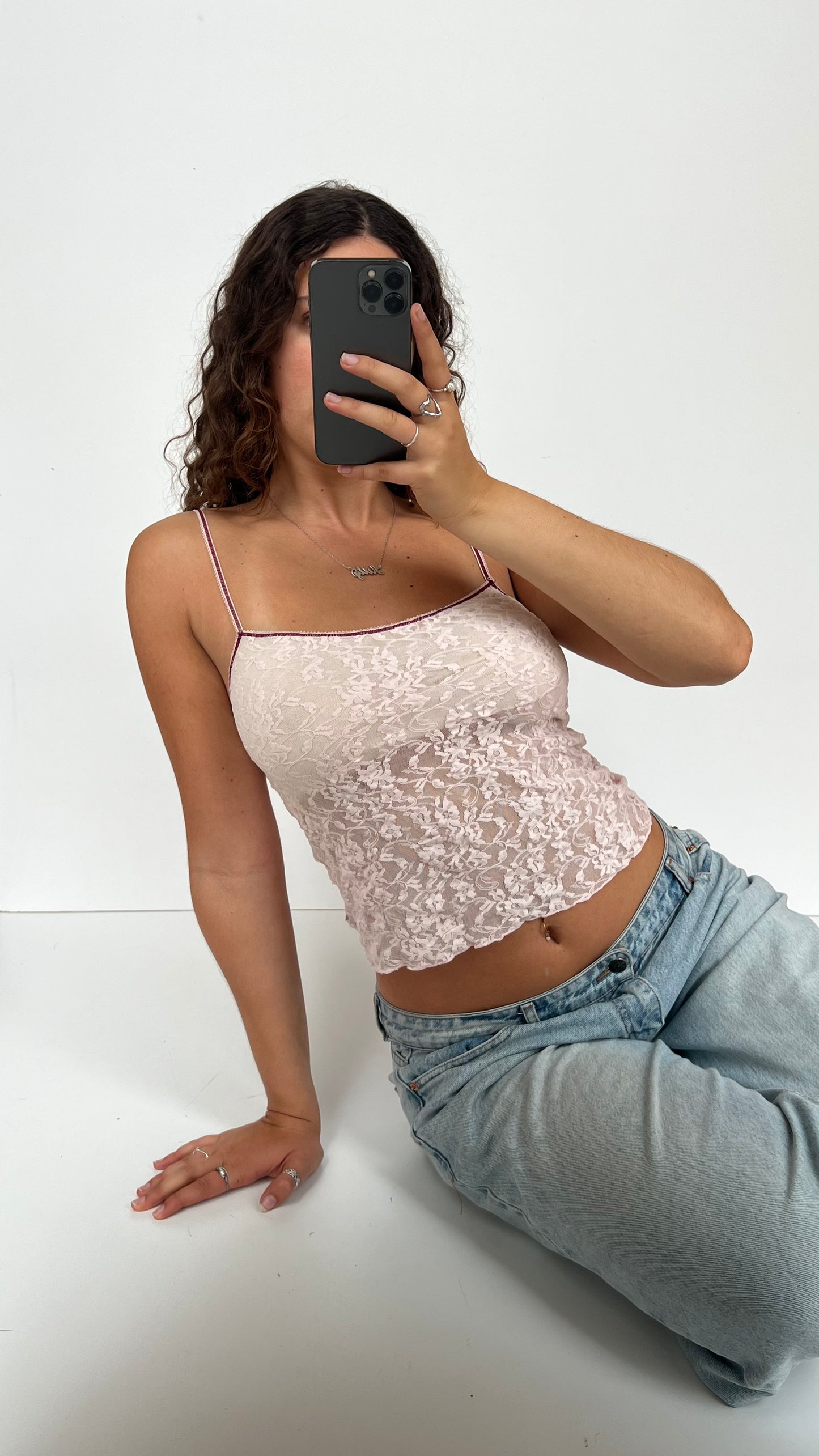 00s baby pink lace cami- size M