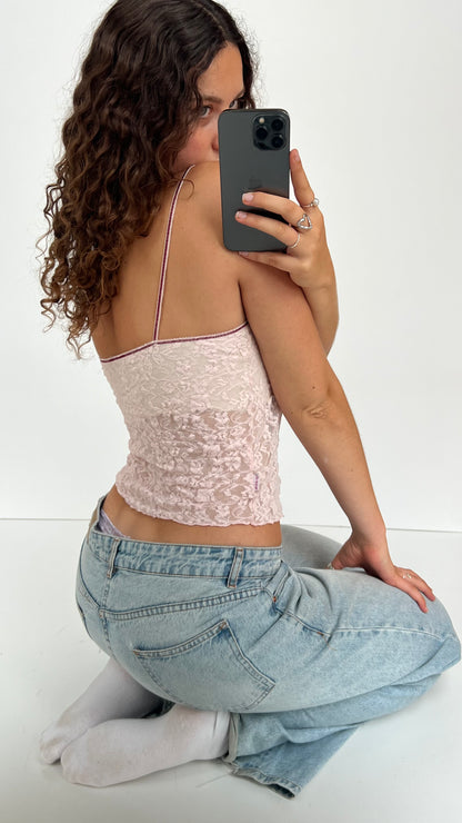 00s baby pink lace cami- size M