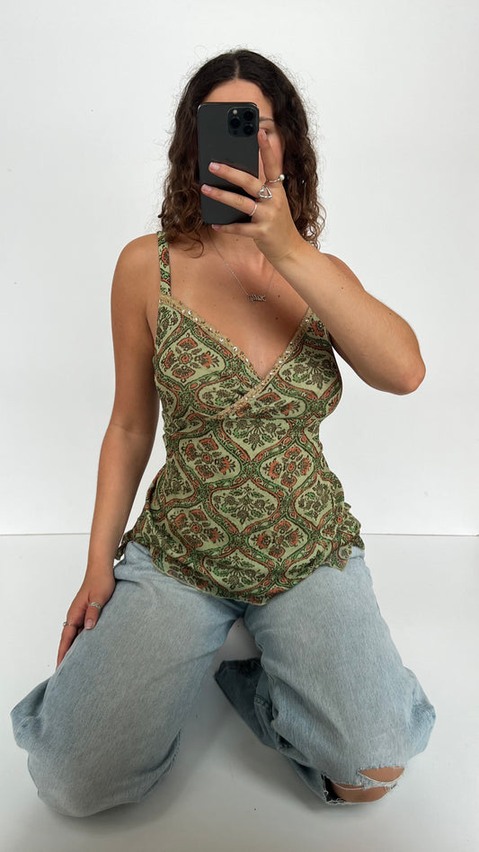 00s green mesh sequin cami- size XL