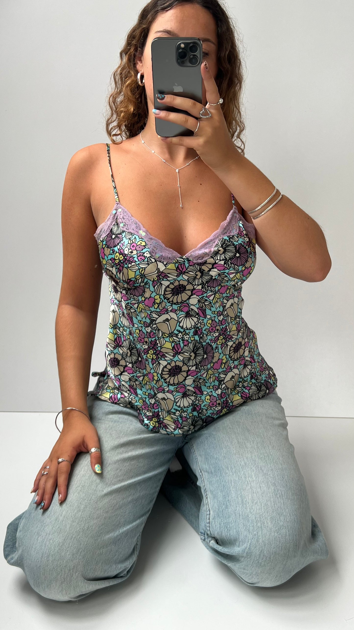 00s purple satin floral cami- size M