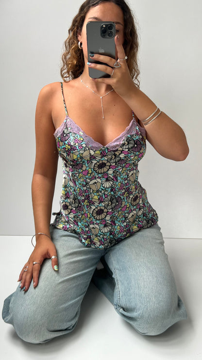 00s purple satin floral cami- size M