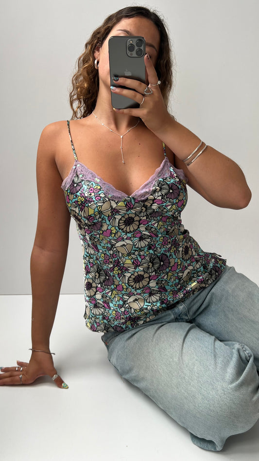 00s purple satin floral cami- size M
