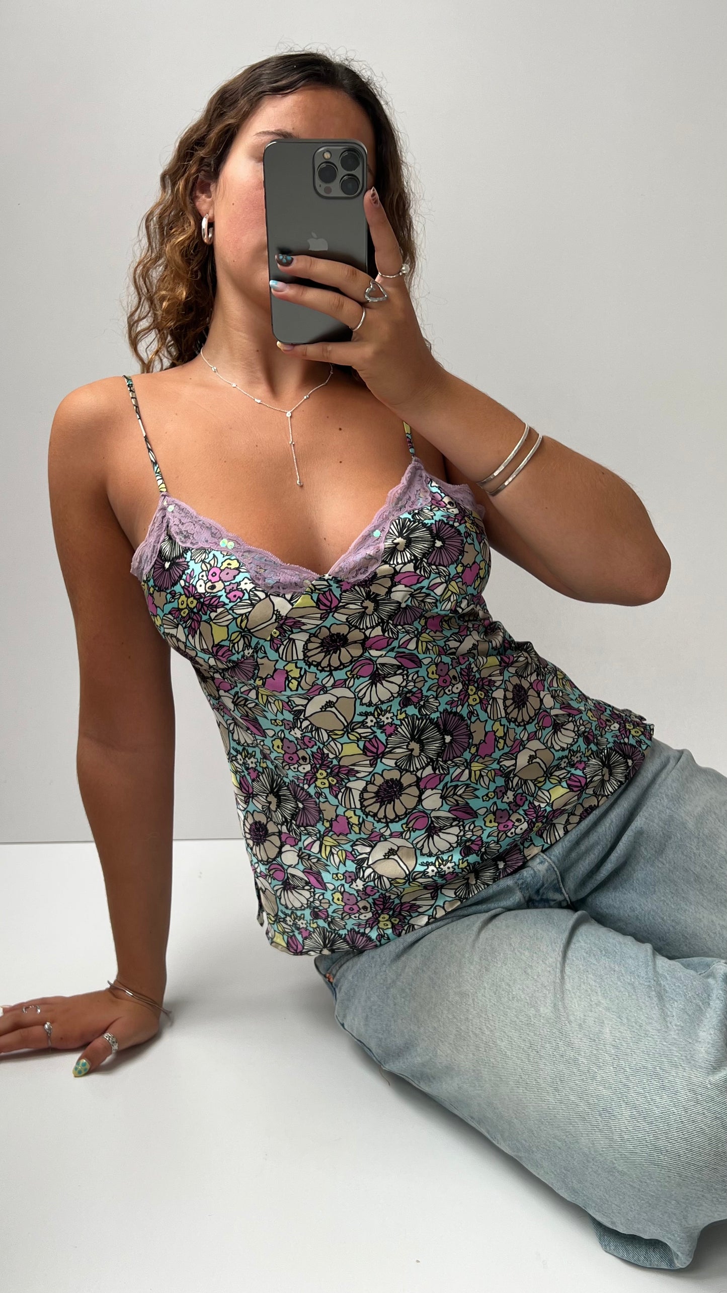 00s purple satin floral cami- size M