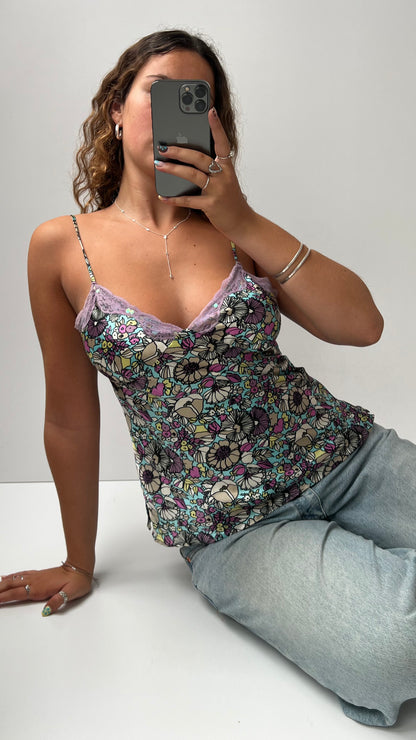 00s purple satin floral cami- size M
