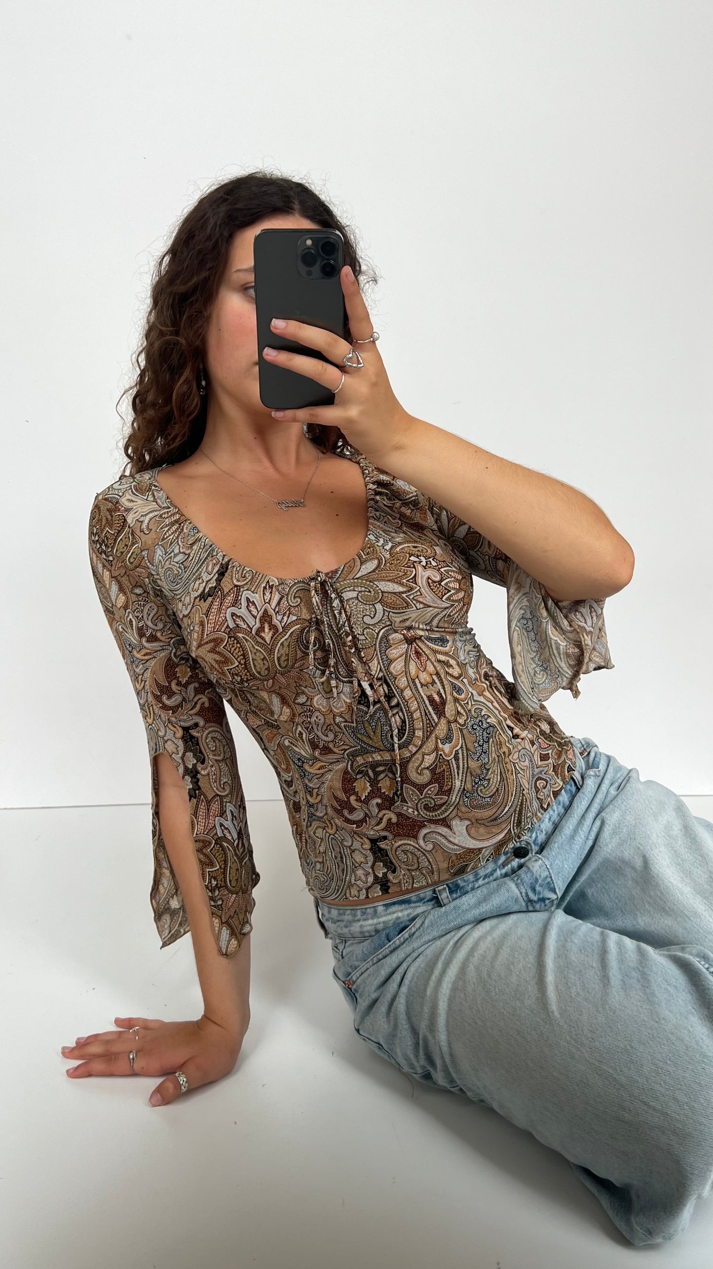 00s brown paisley mesh top- size S/M