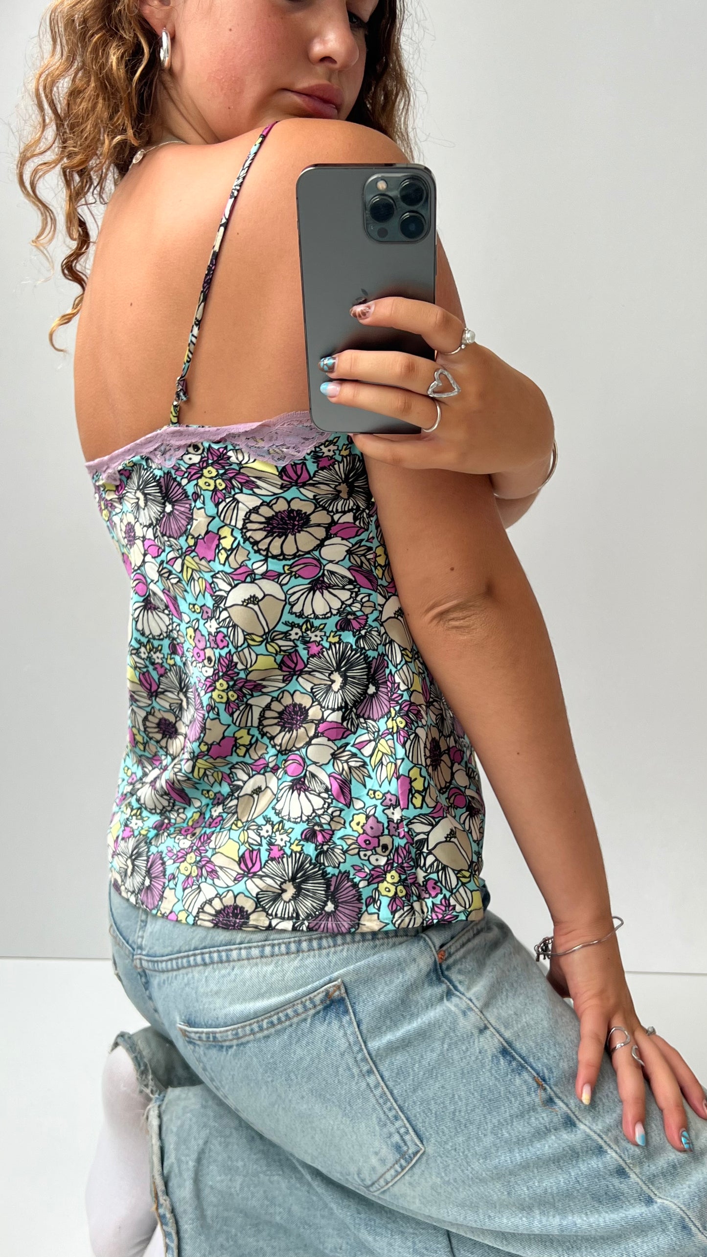 00s purple satin floral cami- size M