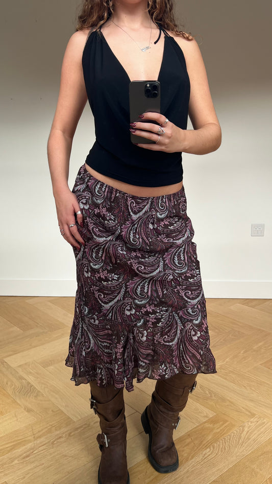 00s brown pink mesh midi skirt- size M