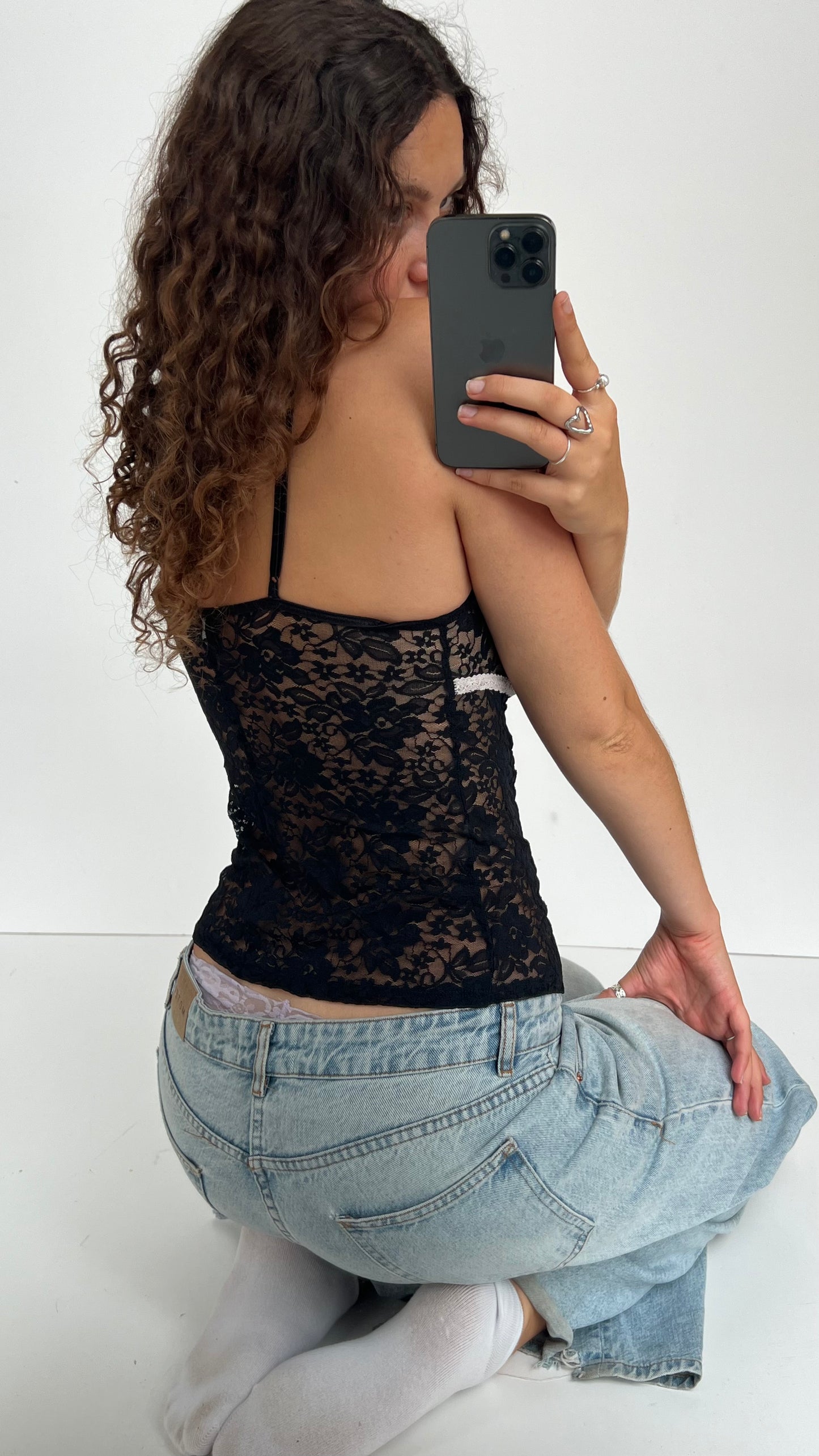 00s black lace cami- size S