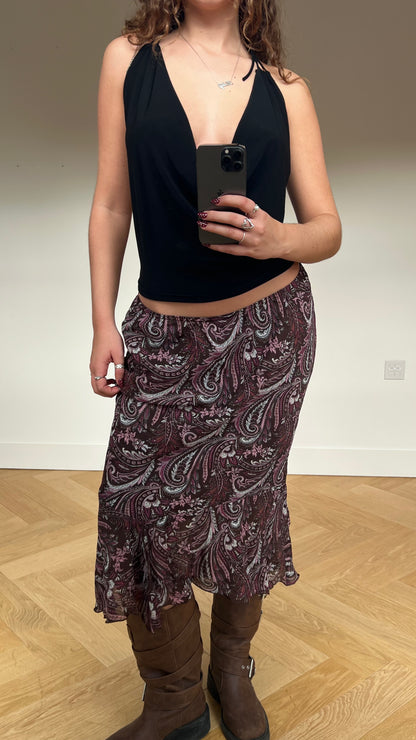 00s brown pink mesh midi skirt- size M