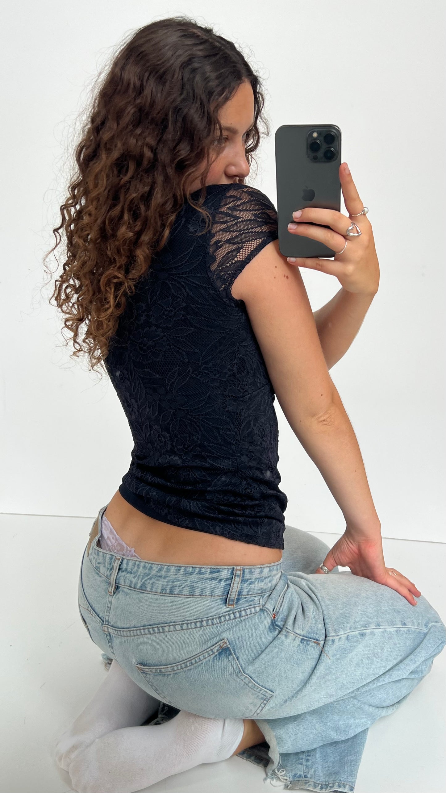 00s black lace babydoll top- size XS