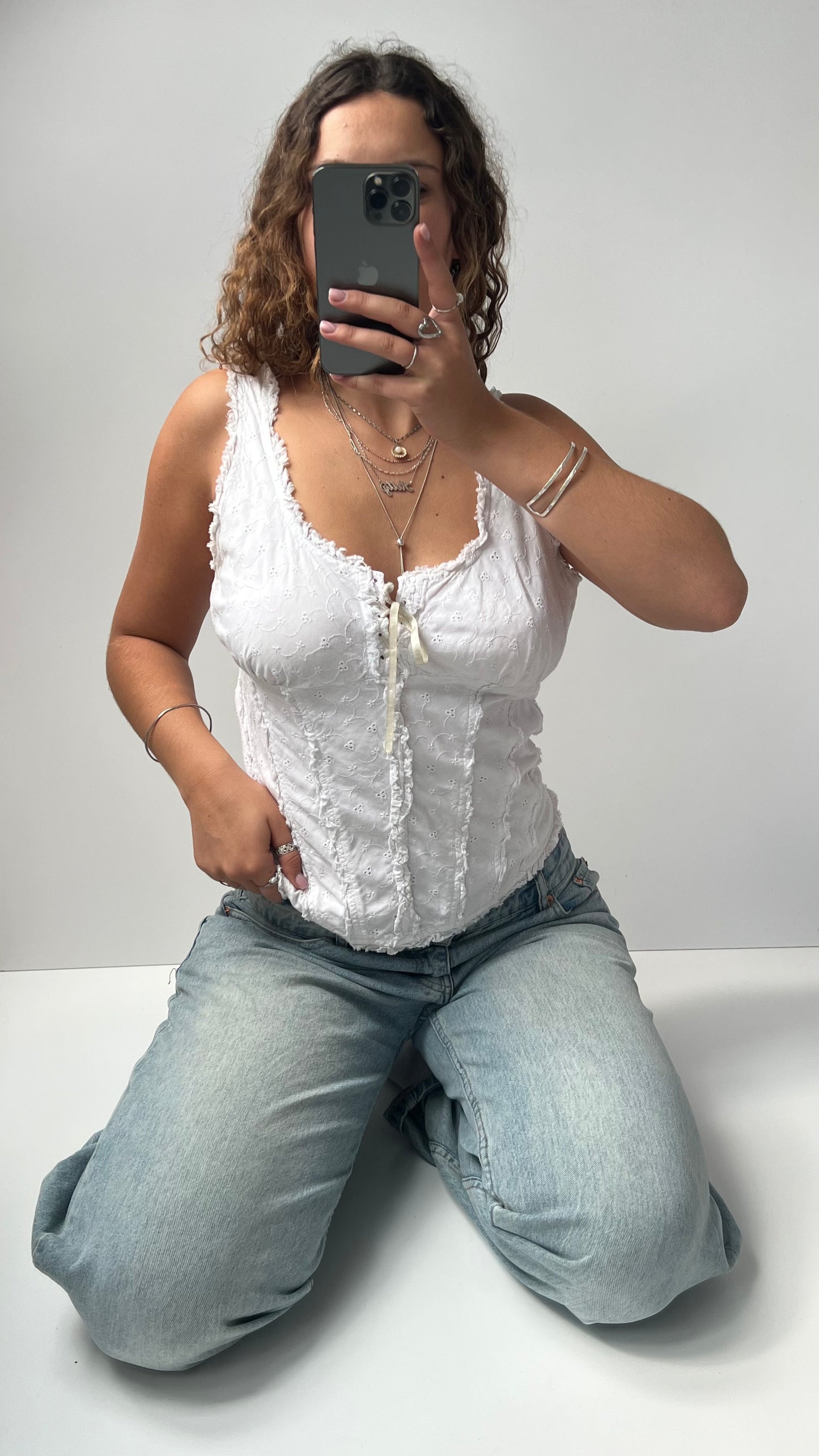 00s white lace milkmaid cami- size XL