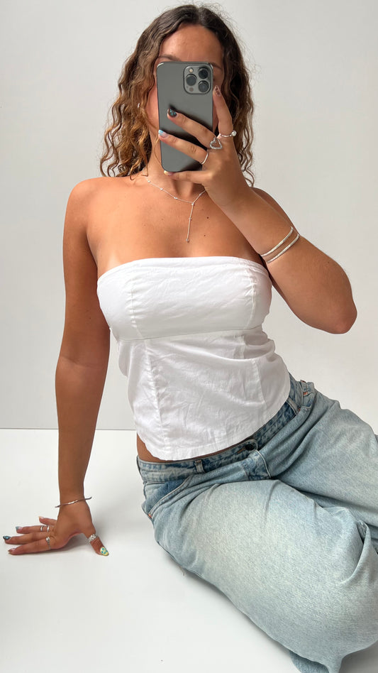 00s white linen backless cami- size M