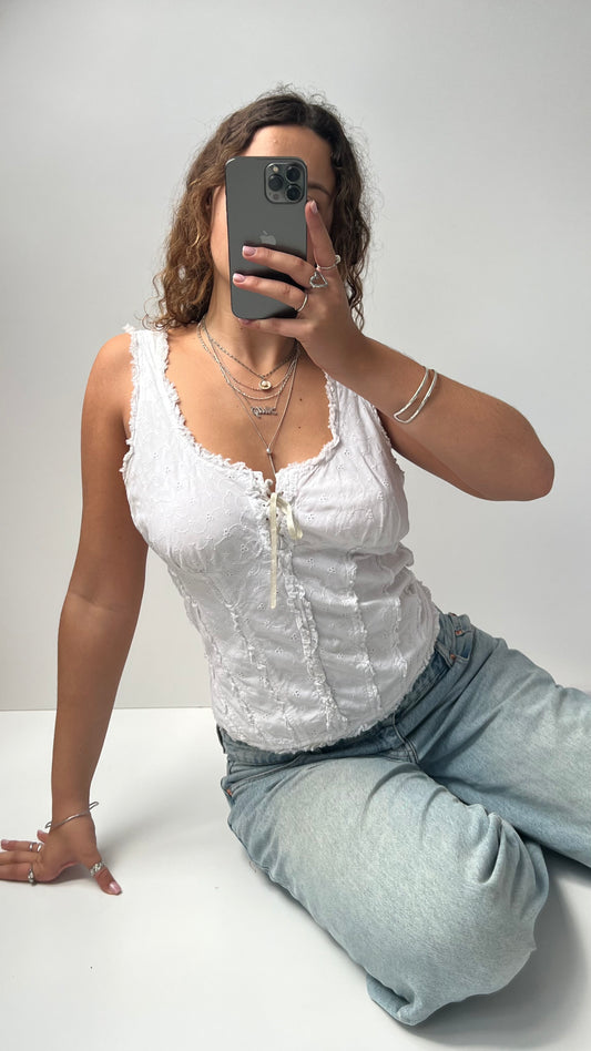 00s white lace milkmaid cami- size XL