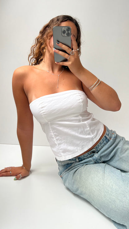 00s white linen backless cami- size M