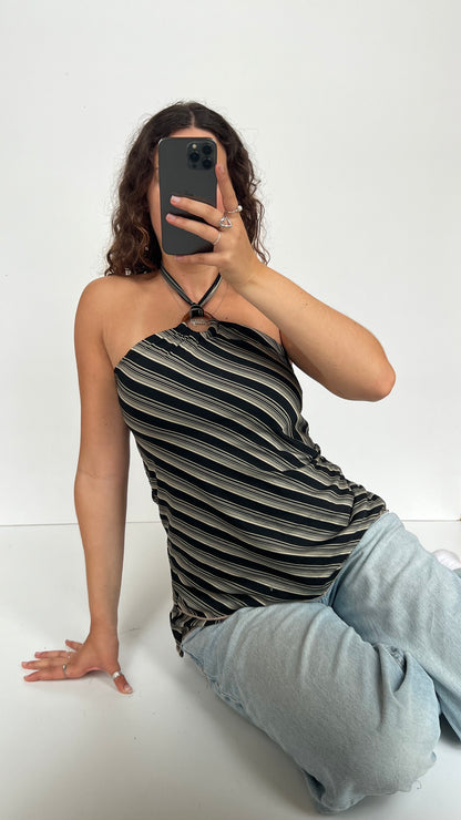 00s black white striped cami- size L