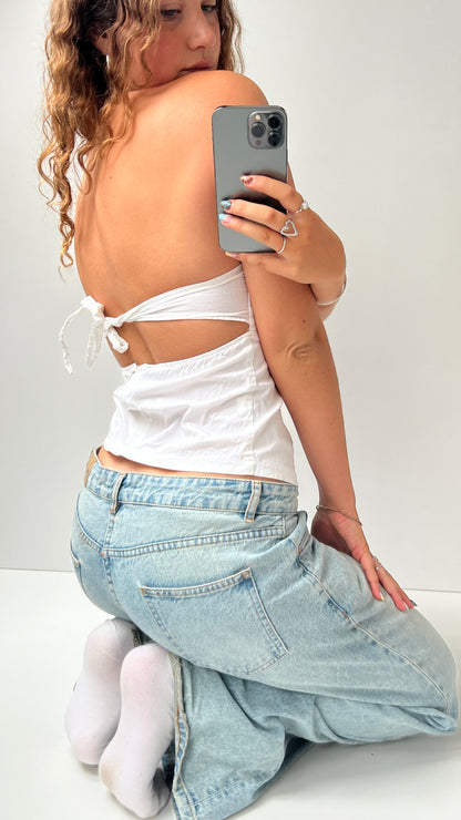 00s white linen backless cami- size M