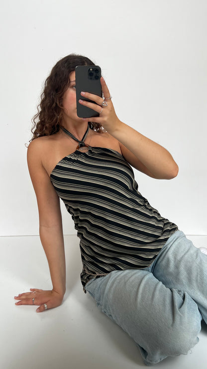 00s black white striped cami- size L