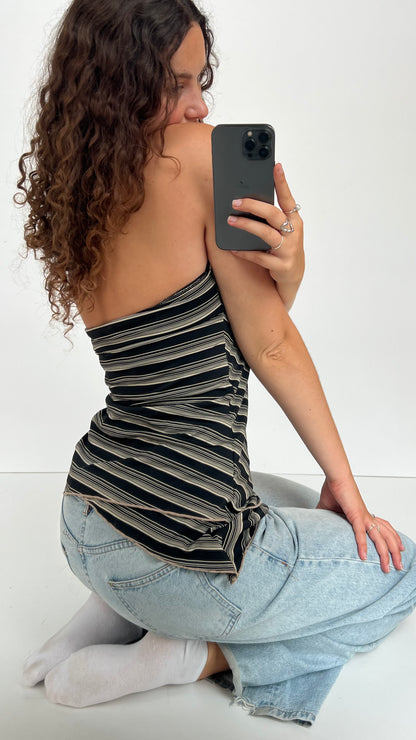 00s black white striped cami- size L