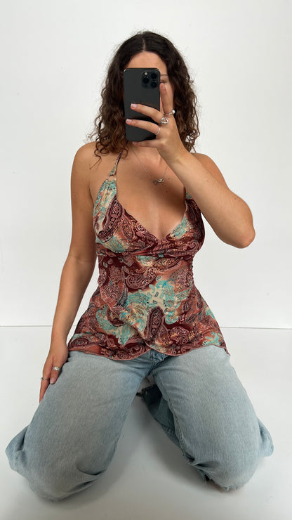 00s pink blue paisley cami- size XL