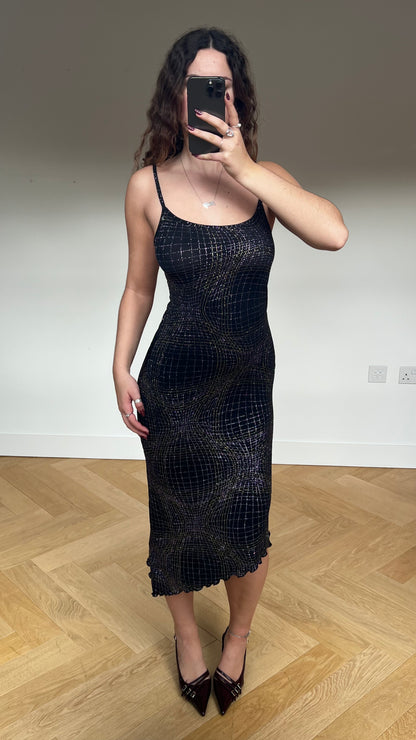 00s black glitter midi dress- size M