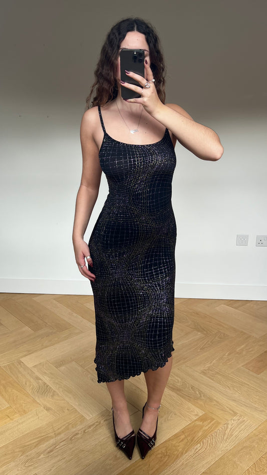 00s black glitter midi dress- size M