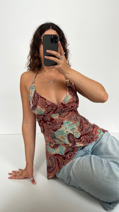 00s pink blue paisley cami- size XL