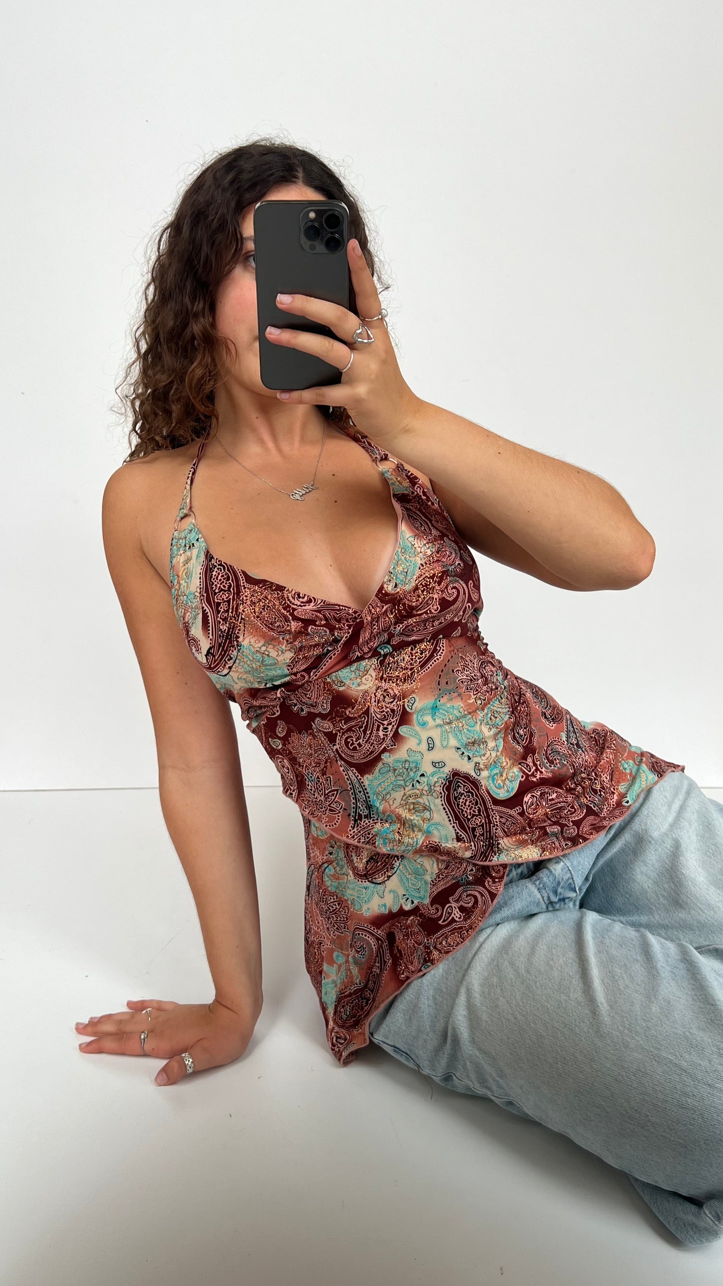 00s pink blue paisley cami- size XL