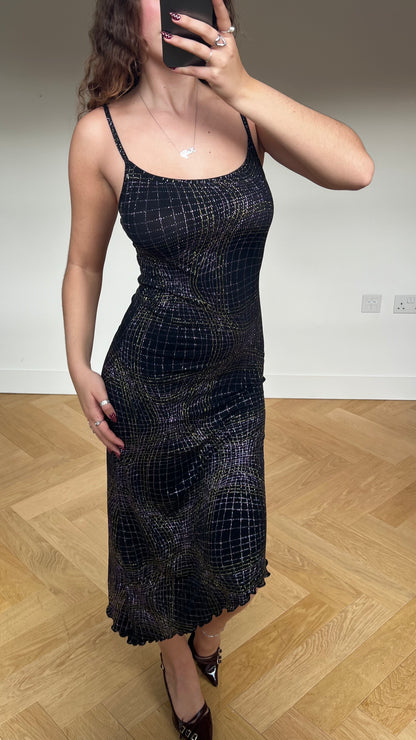 00s black glitter midi dress- size M