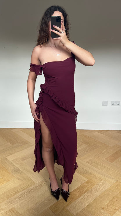 00s burgundy mesh maxi dress- size S