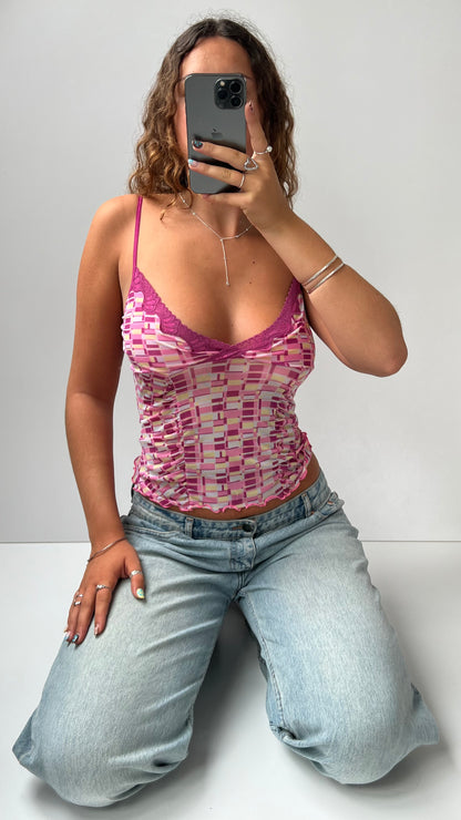 00s pink patterned mesh cami- size M