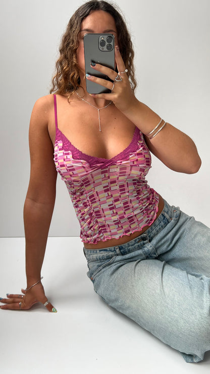 00s pink patterned mesh cami- size M