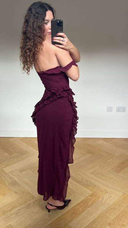 00s burgundy mesh maxi dress- size S