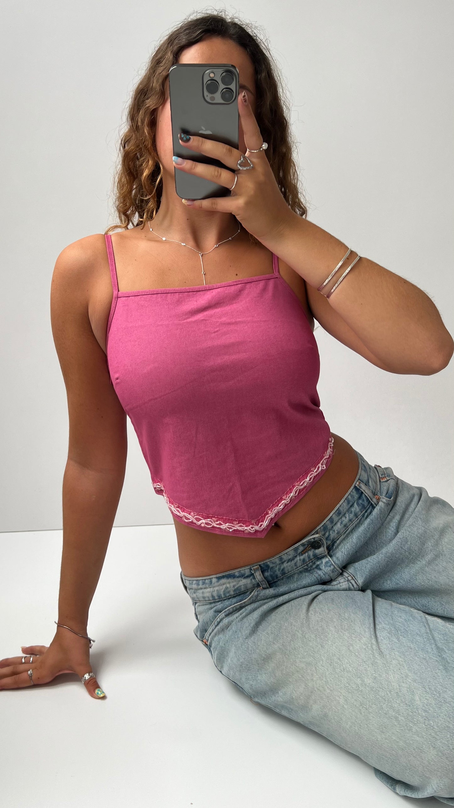 00s pink hanky hem cami- size M