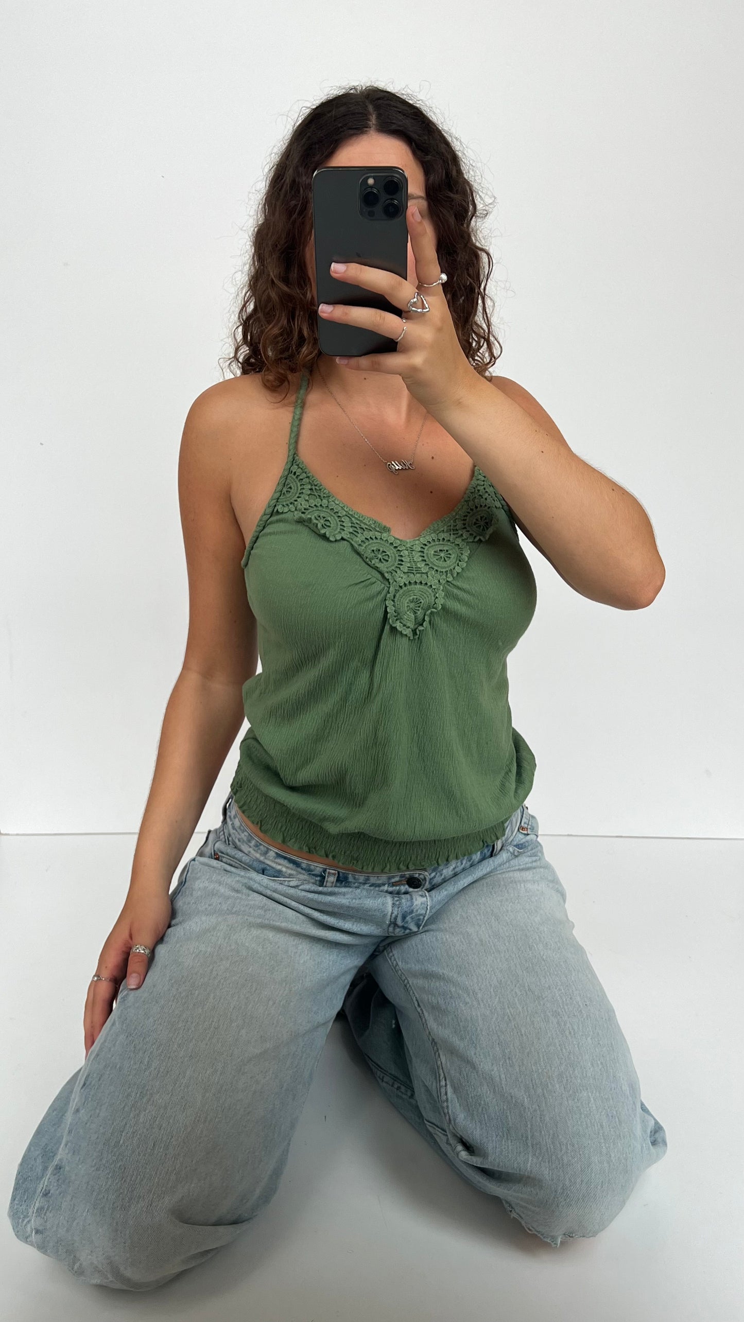 00s green crochet cami- size M